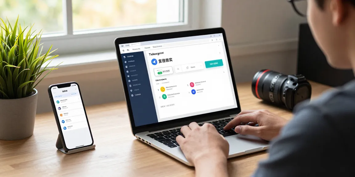 Setting up Telegram Chinese Version with user-friendly interface and tech elements in modern workspace.