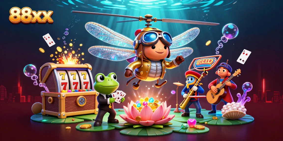 Experience thrilling gameplay at 88xx with a dynamic casino scene featuring slots and vibrant characters.